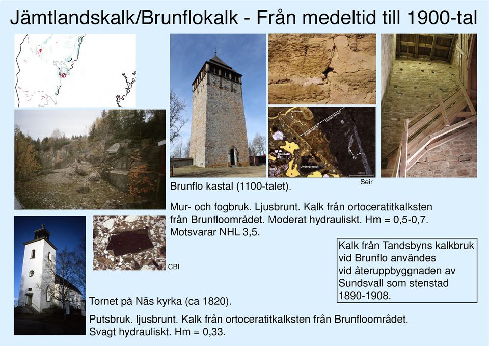Kalk från Tandsbyns kalkbruk vid Brunflo användes CBI vid återuppbyggnaden av Sundsvall som stenstad 1890-1908. Tornet på Näs kyrka (ca 1820). Figur 25.