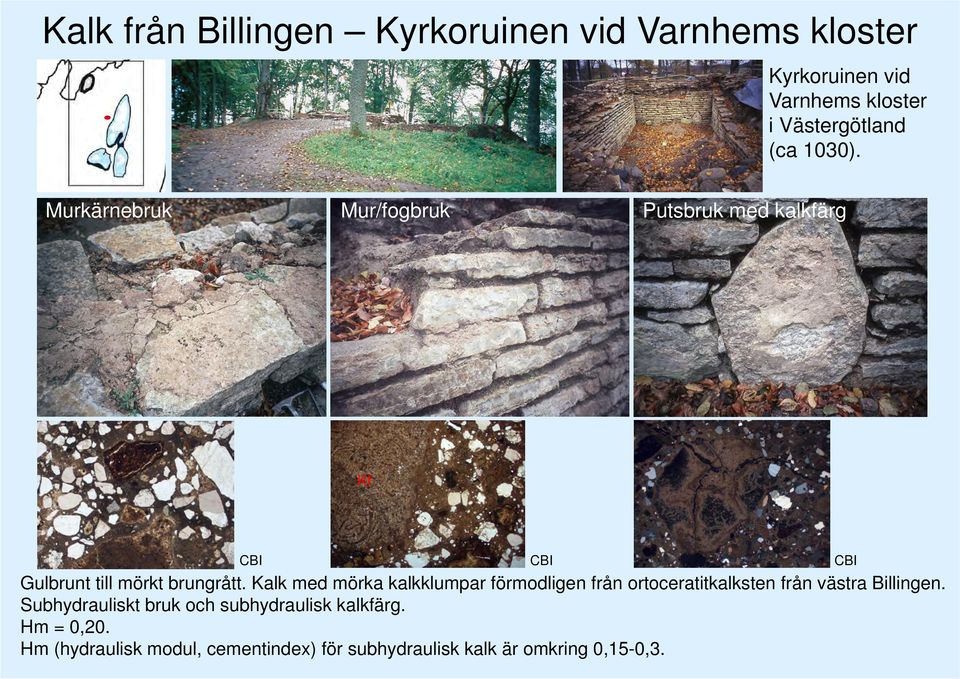 Sida 2009-12-16 P900428 40 (52) Figur 39. Visar bruksprovet ruin Varn 8 före tunnslipspreparering. CBI CBI CBI Figur 40. Bilden visar en (Kf) som har kalkstensstrukturen med fossilrester kvar.