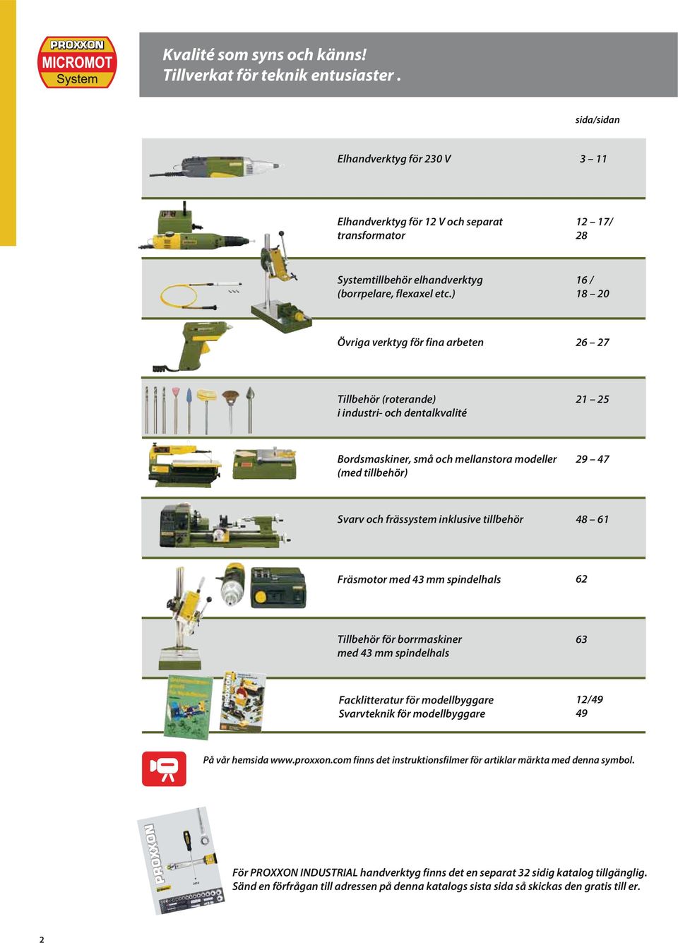 ) 16 / 18 20 Övriga verktyg för fina arbeten 26 27 Tillbehör (roterande) i industri- och dentalkvalité 21 25 Bordsmaskiner, små och mellanstora modeller (med tillbehör) 29 47 Svarv och frässystem