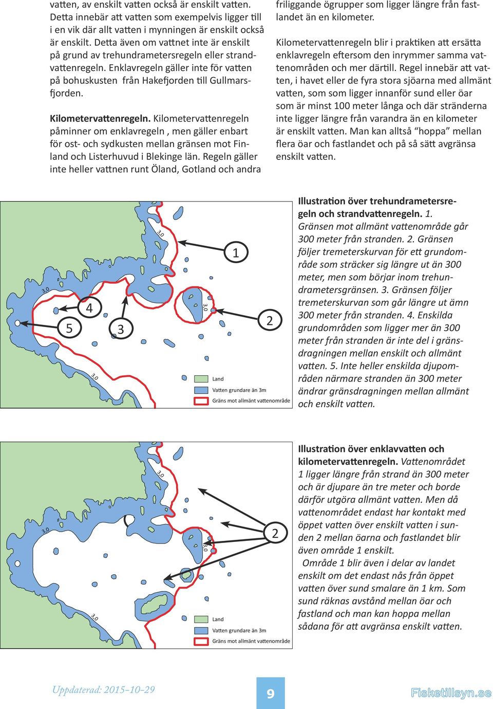 Kilometervattenregeln. Kilometervattenregeln påminner om enklavregeln, men gäller enbart för ost- och sydkusten mellan gränsen mot Finland och Listerhuvud i Blekinge län.