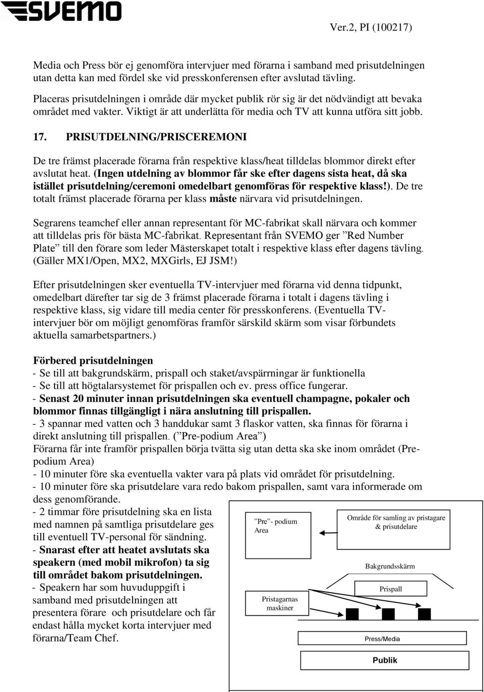 PRISUTDELNING/PRISCEREMONI De tre främst placerade förarna från respektive klass/heat tilldelas blommor direkt efter avslutat heat.