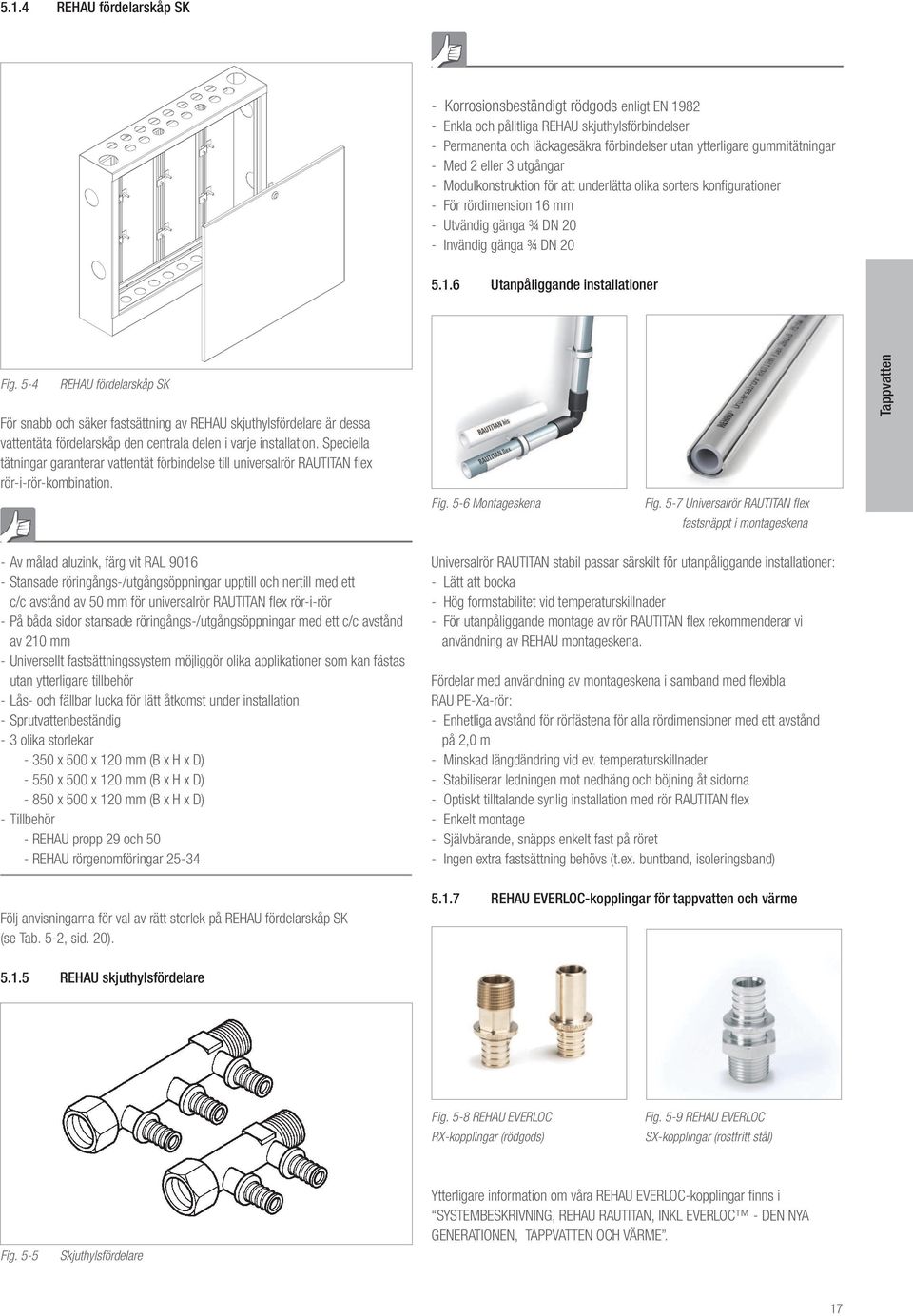 5-4 REHAU fördelarskåp SK För snabb och säker fastsättning av REHAU skjuthylsfördelare är dessa vattentäta fördelarskåp den centrala delen i varje installation.