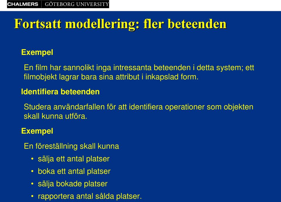 Identifiera beteenden Studera användarfallen för att identifiera operationer som objekten skall kunna