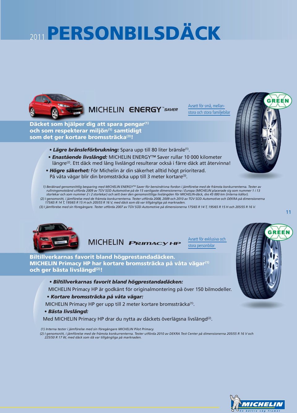Ett däck med lång livslängd resulterar också i färre däck att återvinna! Högre säkerhet: För Michelin är din säkerhet alltid högt prioriterad.