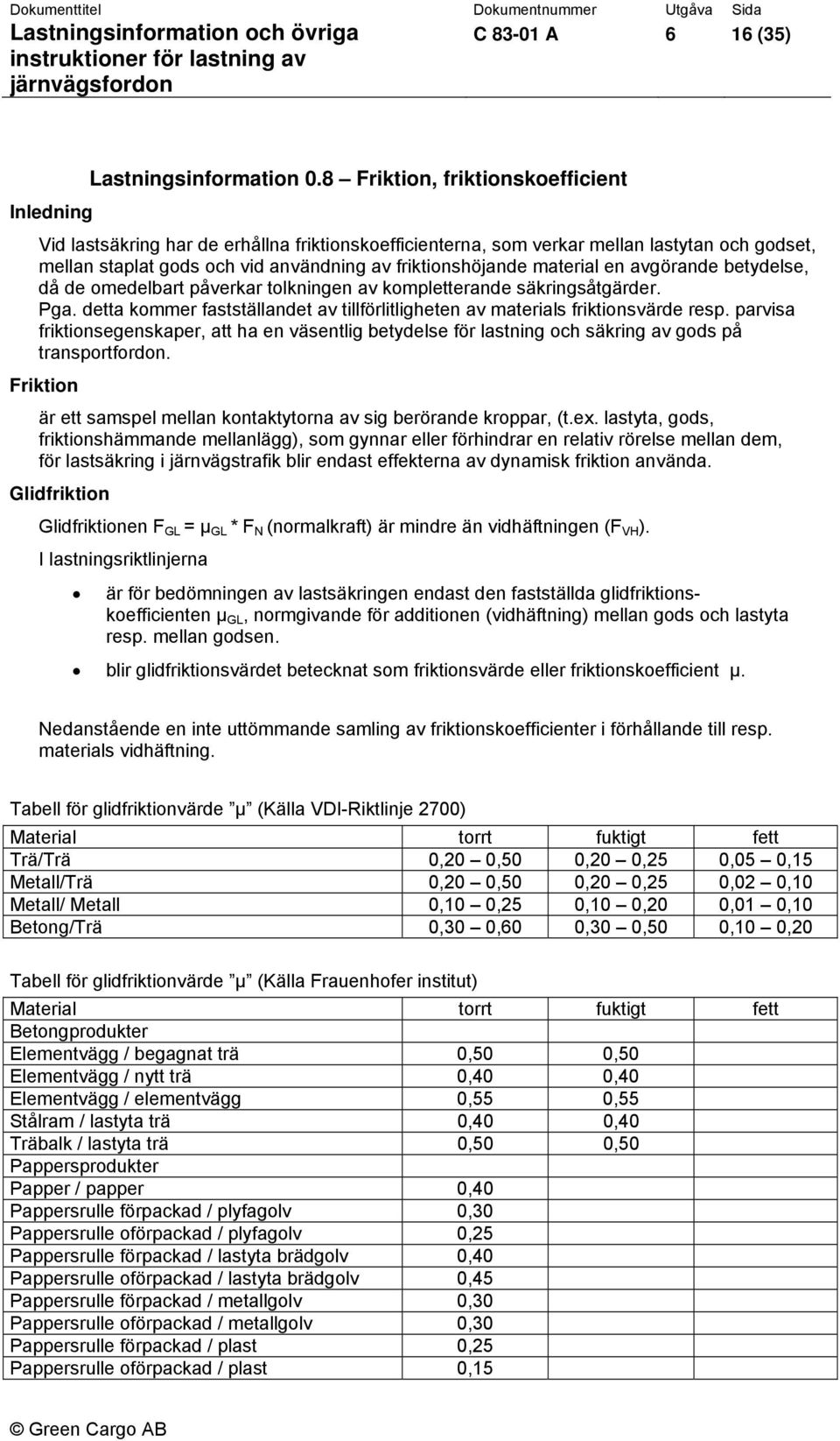 material en avgörande betydelse, då de omedelbart påverkar tolkningen av kompletterande säkringsåtgärder. Pga. detta kommer fastställandet av tillförlitligheten av materials friktionsvärde resp.