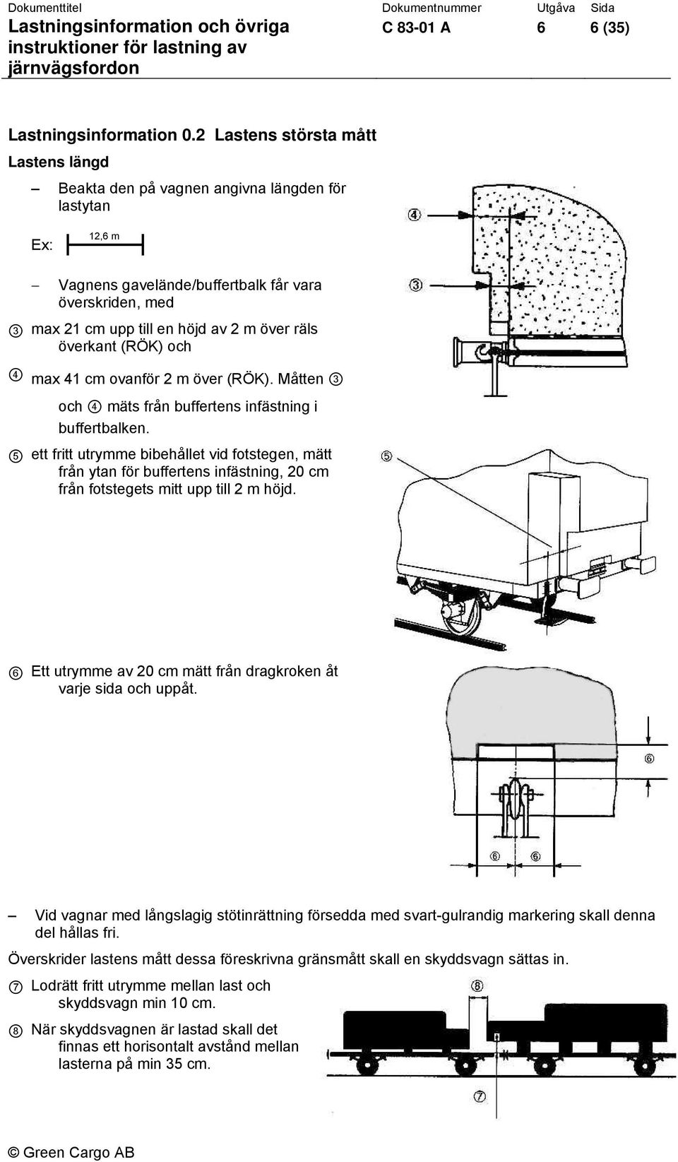 överkant (RÖK) och 4 max 41 cm ovanför 2 m över (RÖK). Måtten 3 och 4 mäts från buffertens infästning i buffertbalken.