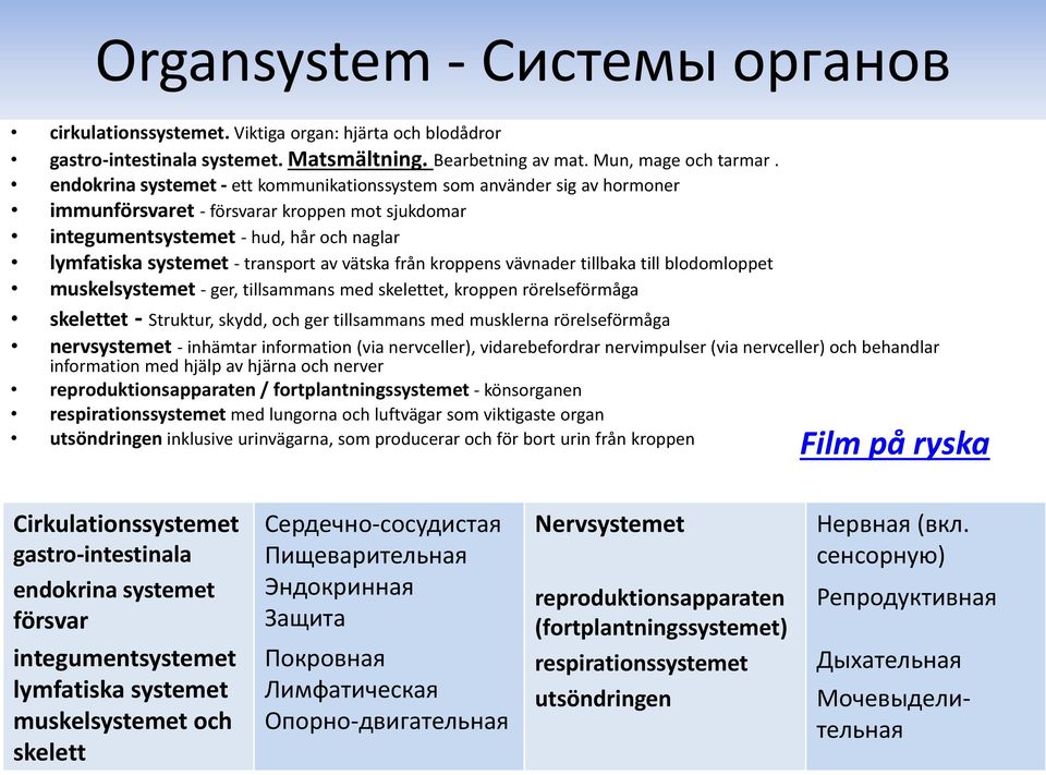 vätska från kroppens vävnader tillbaka till blodomloppet muskelsystemet - ger, tillsammans med skelettet, kroppen rörelseförmåga skelettet - Struktur, skydd, och ger tillsammans med musklerna