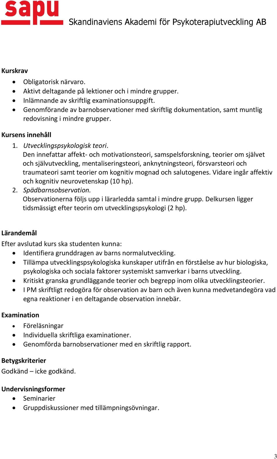 Den innefattar affekt- och motivationsteori, samspelsforskning, teorier om självet och självutveckling, mentaliseringsteori, anknytningsteori, försvarsteori och traumateori samt teorier om kognitiv