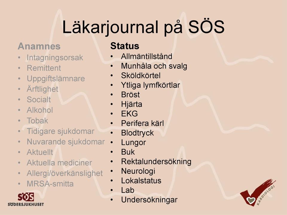 och svalg Sköldkörtel Ytliga lymfkörtlar Bröst Hjärta EKG Perifera