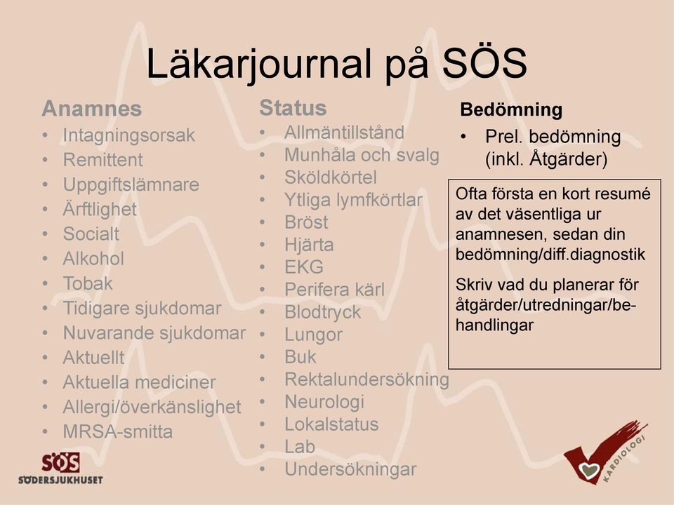 Neurologi Lokalstatus Lab Undersökningar Bedömning Prel. bedömning (inkl.