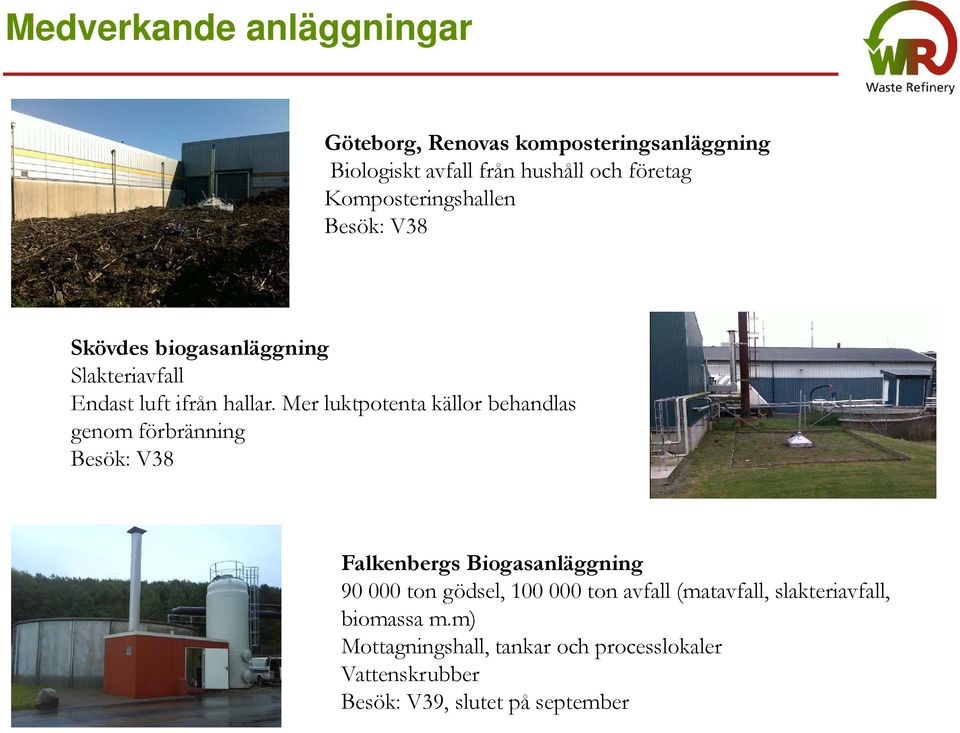 Mer luktpotenta källor behandlas genom förbränning Besök: V38 Falkenbergs Biogasanläggning Falkenbergs Biogasanläggning 90