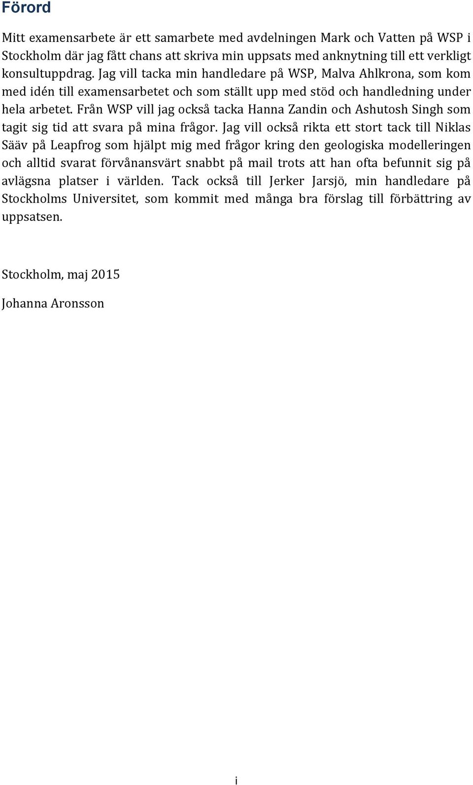 Från WSP vill jag också tacka Hanna Zandin och Ashutosh Singh som tagit sig tid att svara på mina frågor.