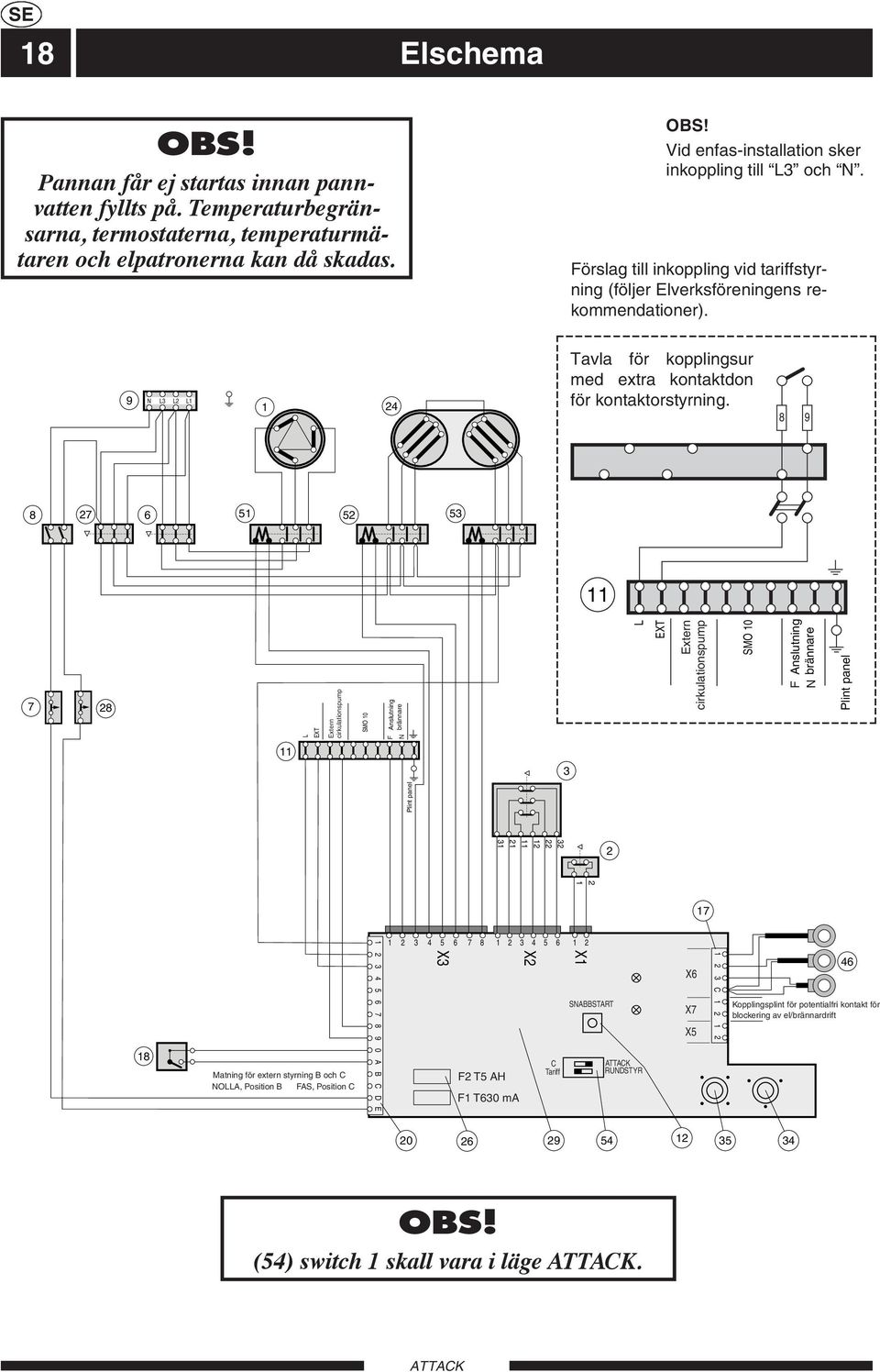8 9 8 27 6 51 52 53 11 7 28 EXT Extern cirkulationspump SMO 10 Anslutning brännare 11 3 Plint panel F N L EXT Extern cirkulationspump SMO 10 Anslutning brännare F N Plint panel 32 22 12 11 21 31 2 2