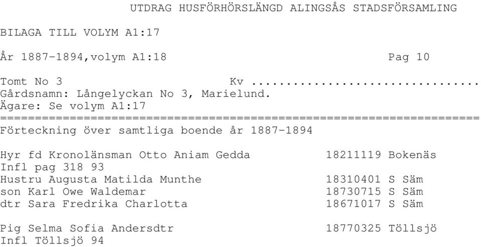 Matilda Munthe son Karl Owe Waldemar dtr Sara Fredrika Charlotta Pig Selma Sofia Andersdtr