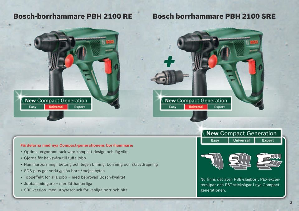 SDS-plus ger verktygslöa borr- / mejselbyten Toppeffekt för alla jobb med beprövad Bosch-kvalitet Jobba smidigare mer lätthanterliga