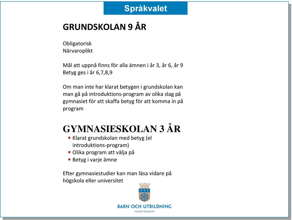 för att skaffa betyg för att komma in på program GYMNASIESKOLAN 3 ÅR Klarat grundskolan med betyg (el