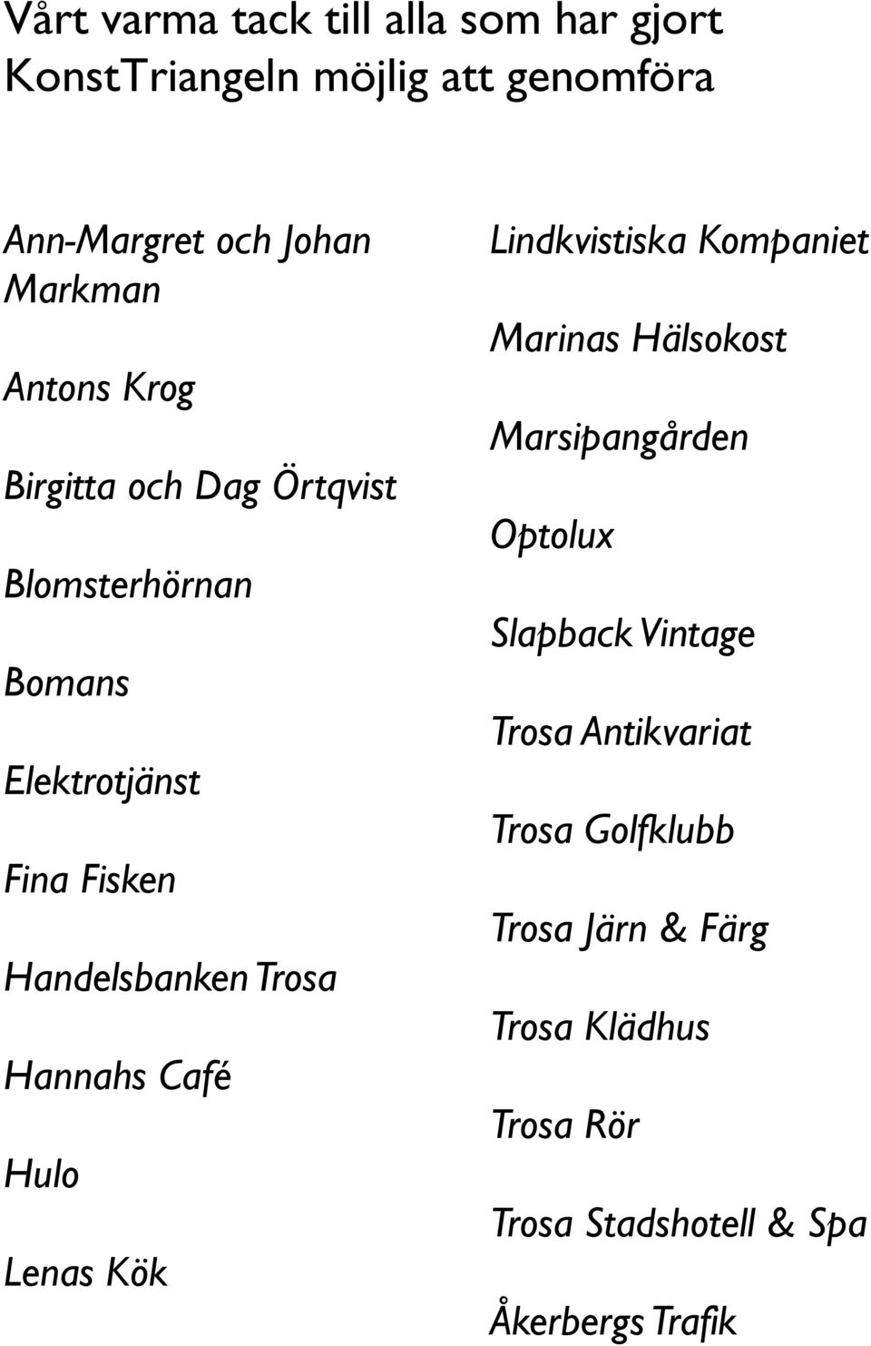 Handelsbanken Hannahs Café Hulo Lenas Kök Lindkvistiska Kompaniet Marinas Hälsokost Marsipangården