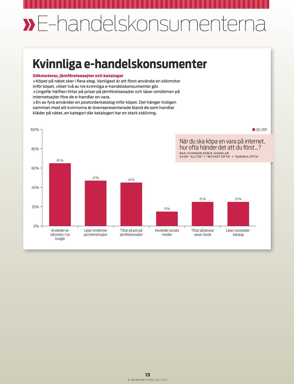 »ungefär hälften tittar på priser på jämförelsesajter och läser omdömen på internetsajter före de e-handlar en vara.»en av fyra använder en postorderkatalog inför köpet.