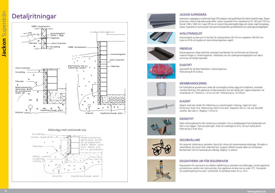 Jackon är konstruerad med optimal bestående tryckhållfasthet och vattengenomsläpplighet. AVSLUTNINGSLIST Avslutningslist av plast som är formbar för isolertjocklekar 50-125 mm respektive 100-225 mm.