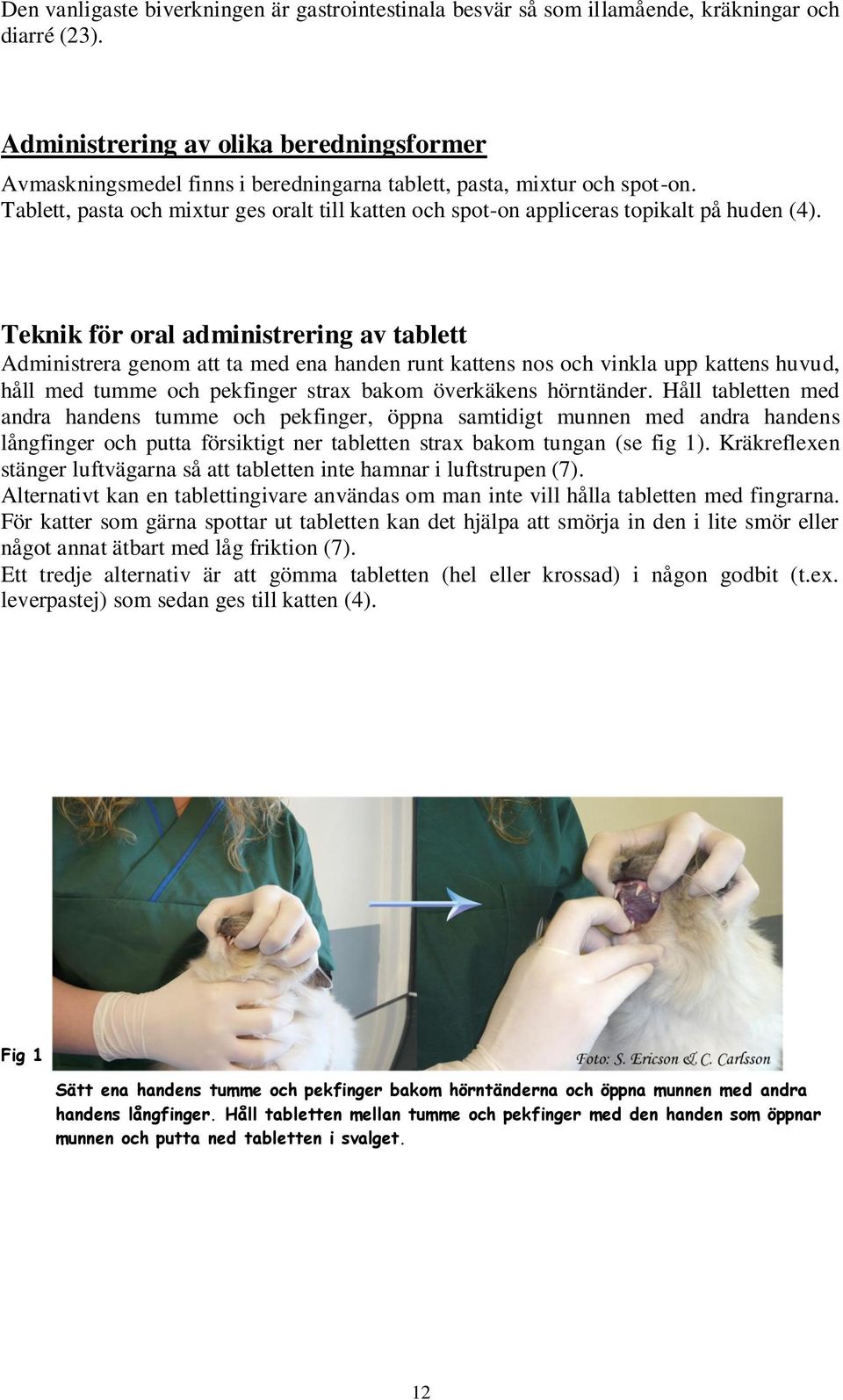 Tablett, pasta och mixtur ges oralt till katten och spot-on appliceras topikalt på huden (4).