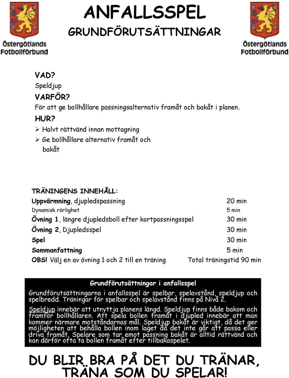 kortpassningsspel Övning 2, Djupledsspel Spel Sammanfattning 5 min OBS!