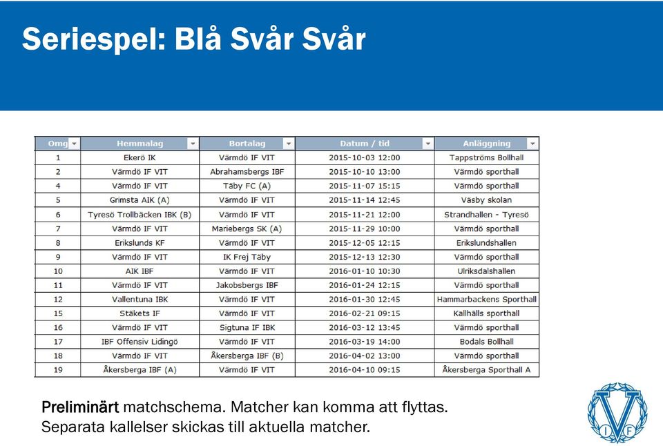 Matcher kan komma att flyttas.