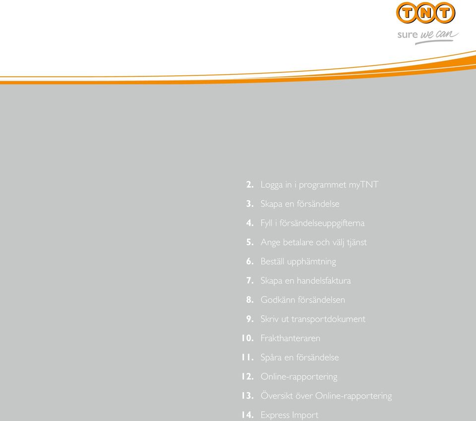 Skapa en handelsfaktura 8. Godkänn försändelsen 9. Skriv ut transportdokument 10.