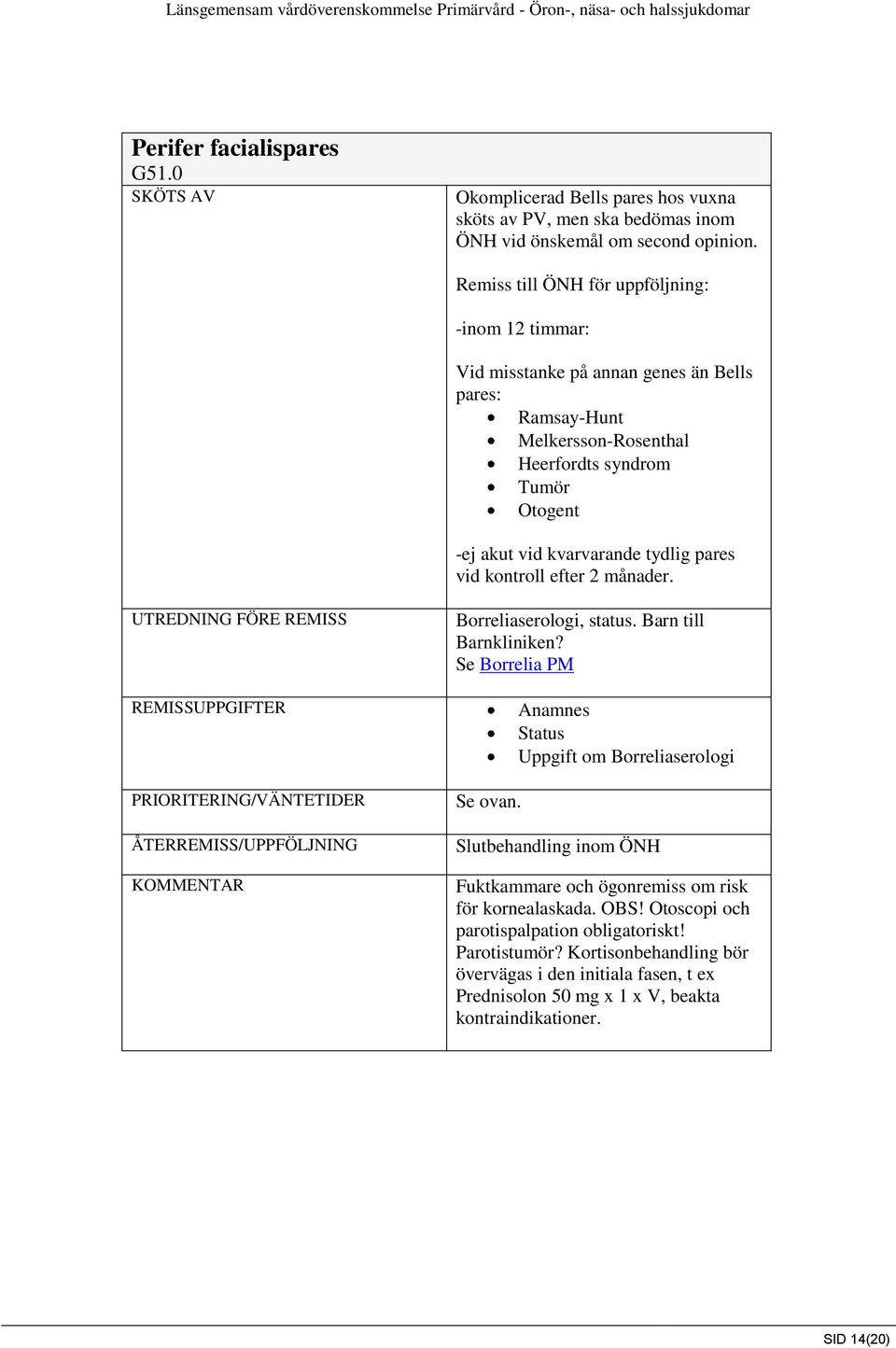 kvarvarande tydlig pares vid kontroll efter 2 månader. Borreliaserologi, status. Barn till Barnkliniken? Se Borrelia PM Se ovan.