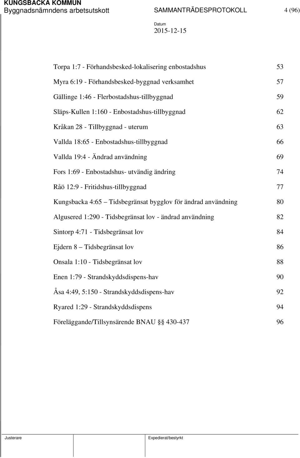 1:69 - Enbostadshus- utvändig ändring 74 Råö 12:9 - Fritidshus-tillbyggnad 77 Kungsbacka 4:65 Tidsbegränsat bygglov för ändrad användning 80 Algusered 1:290 - Tidsbegränsat lov - ändrad användning 82