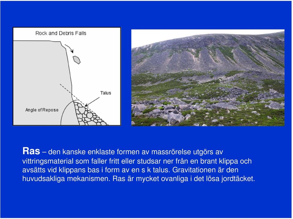 klippa och avsätts vid klippans bas i form av en s k talus.