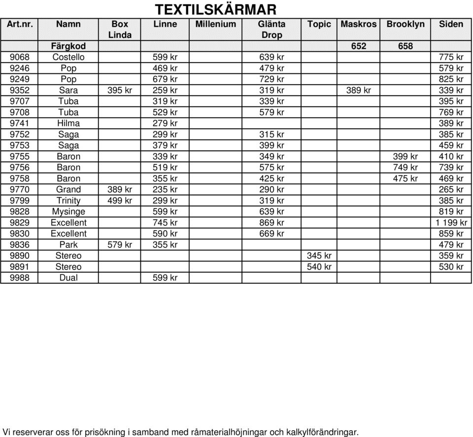 259 kr 319 kr 389 kr 339 kr 9707 Tuba 319 kr 339 kr 395 kr 9708 Tuba 529 kr 579 kr 769 kr 9741 Hilma 279 kr 389 kr 9752 Saga 299 kr 315 kr 385 kr 9753 Saga 379 kr 399 kr 459 kr 9755 Baron 339 kr 349