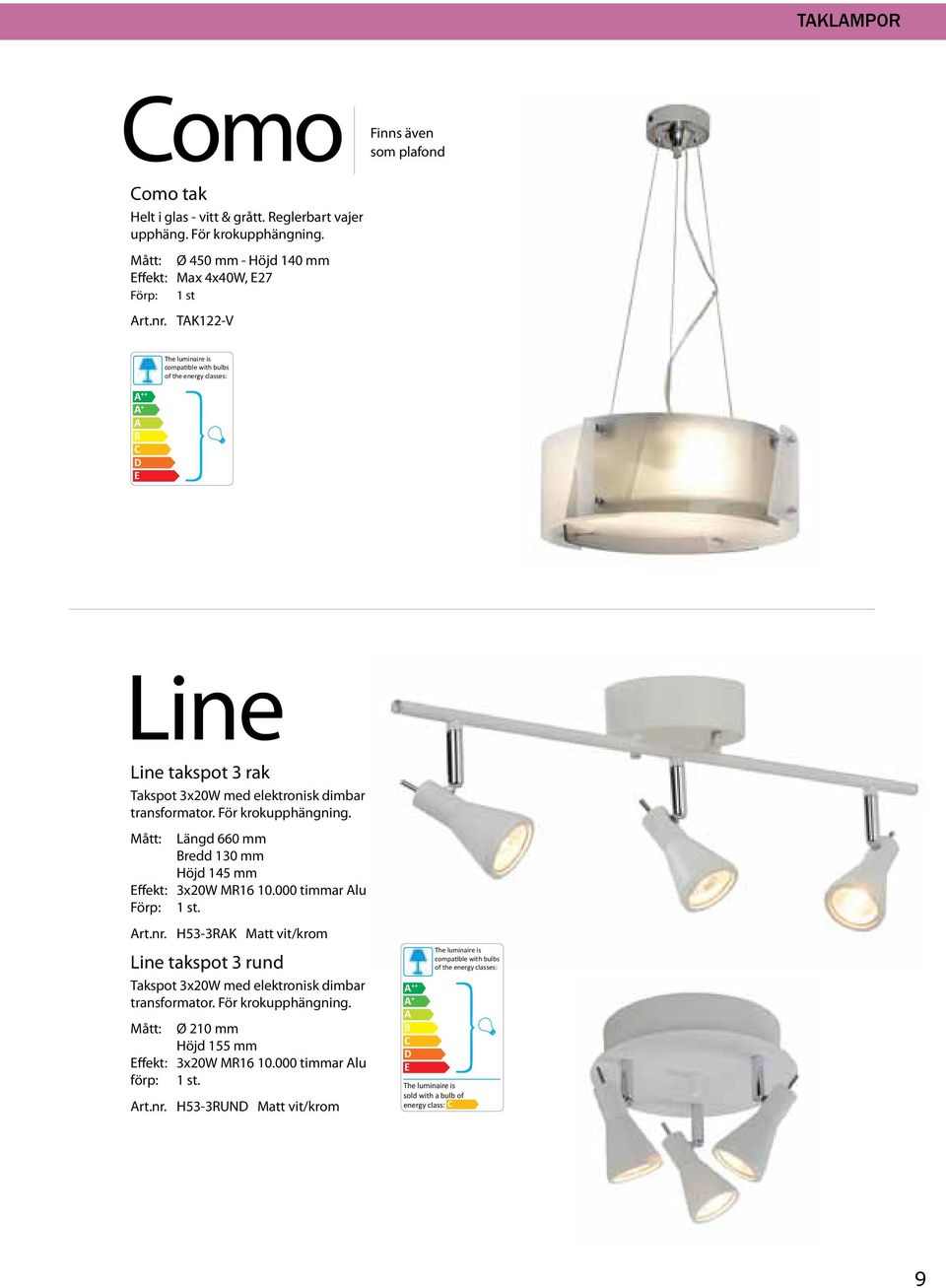 Mått: Längd 660 mm redd 130 mm Höjd 145 mm ffekt: 3x20W MR16 10.000 timmar lu. rt.nr.