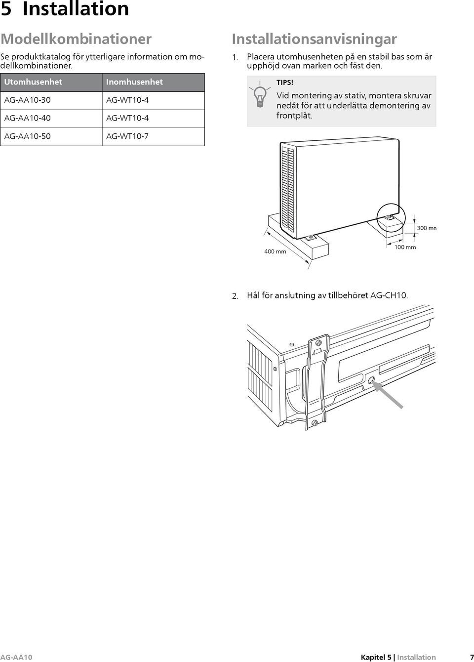 Utomhusenhet -30-40 -50 Inomhusenhet AG-WT10-4 AG-WT10-4 AG-WT10-7 TIPS!