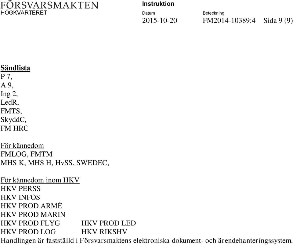 HKV INFOS HKV PROD ARMÈ HKV PROD MARIN HKV PROD FLYG HKV PROD LED HKV PROD LOG HKV RIKSHV