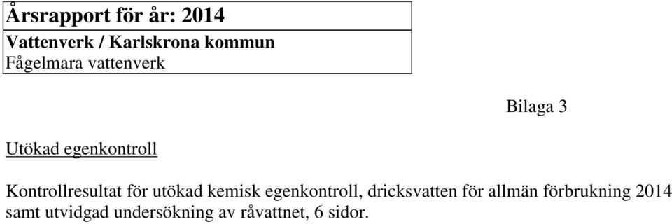 Kontrollresultat för utökad kemisk egenkontroll,