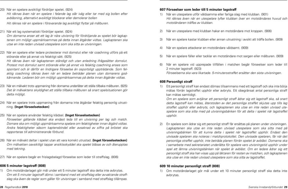 lag avsiktligt flyttar på målburen. 21) När ett lag systematiskt fördröjer spelet.