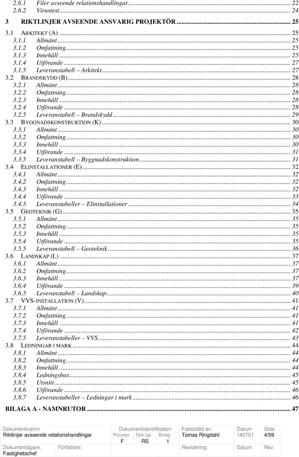 .. 29 3.3 BYGGNADSKONSTRUKTION (K)... 30 3.3.1 Allmänt... 30 3.3.2 Omfattning... 30 3.3.3 Innehåll... 30 3.3.4 Utförande... 31 3.3.5 Leveranstabell Byggnadskonstruktion... 31 3.4 ELINSTALLATIONER (E).