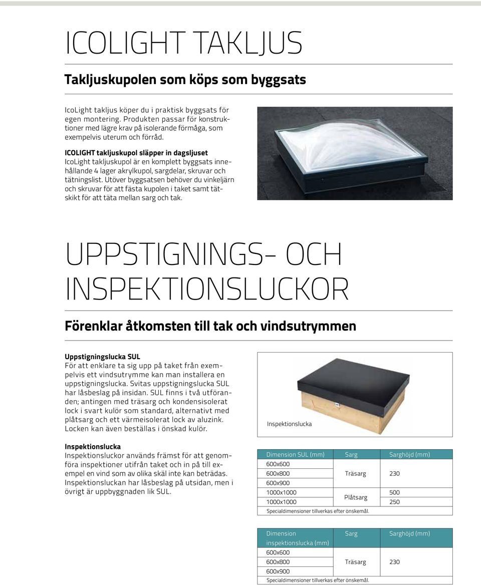 IcoLight takljuskupol släpper in dagsljuset IcoLight takljuskupol är en komplett byggsats innehållande 4 lager akrylkupol, sargdelar, skruvar och tätningslist.