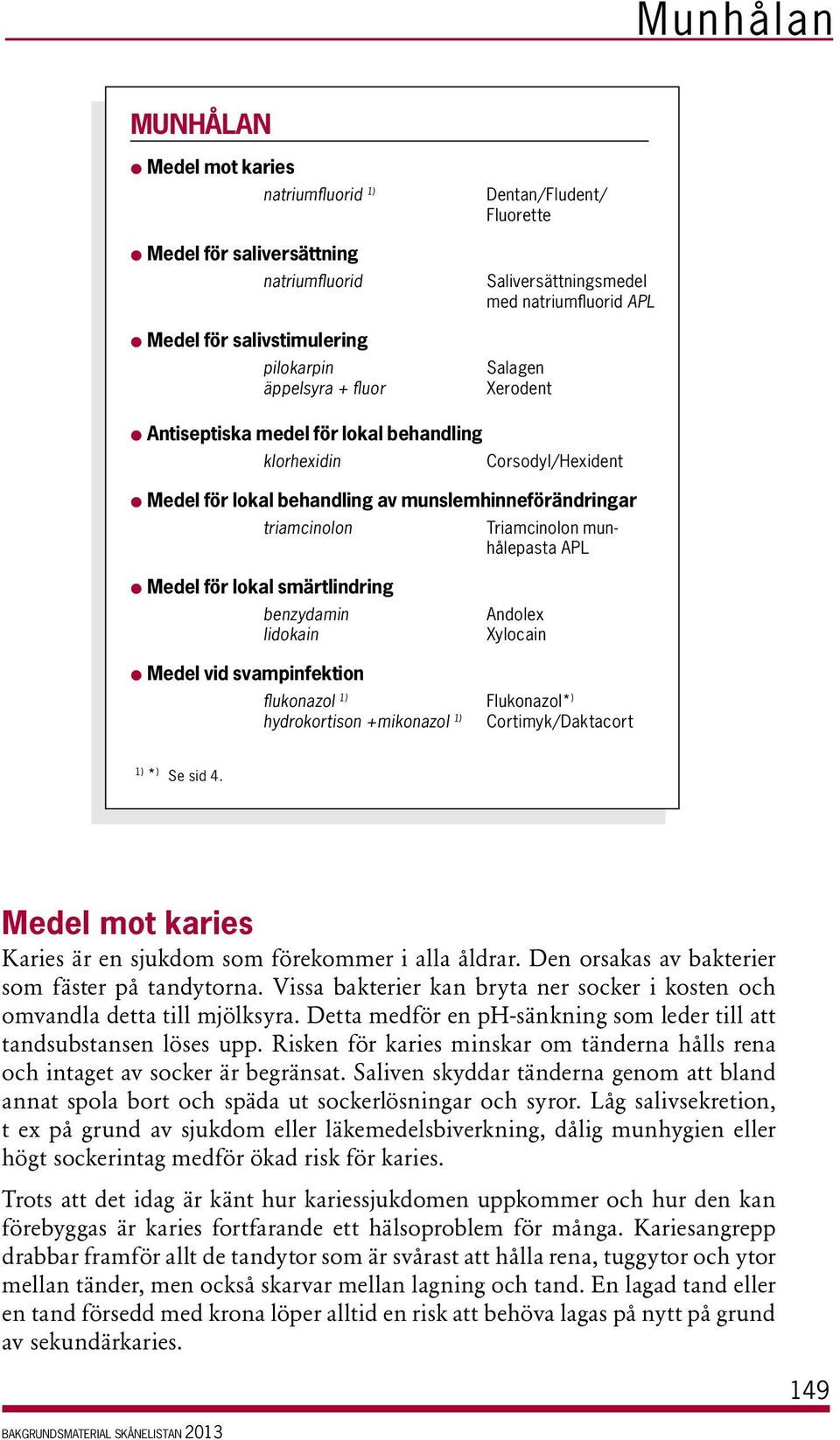 triamcinolon Triamcinolon mun - hålepasta APL l Medel för lokal smärtlindring benzydamin lidokain Andolex Xylocain l Medel vid svampinfektion flukonazol 1) Flukonazol* ) hydrokortison +mikonazol 1)