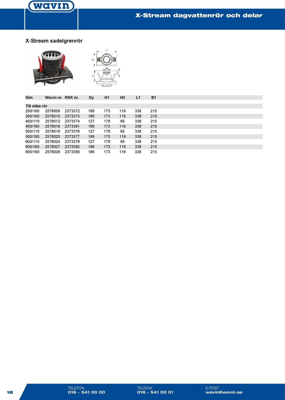 Dy H1 H2 L1 B1 Till släta rör 250/160 2578008 2373372 186 173 119 338 215 300/160 2578010 2373373 186 173 119 338 215 400/110 2578012 2373374 127 178 65 338 215 400/160 2578016 2373381 186 173
