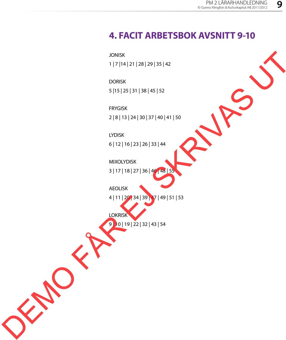 31 38 45 52 FRYGISK 2 8 13 24 30 37 40 41 50 LYDISK 6 12 16 23 26 33 44