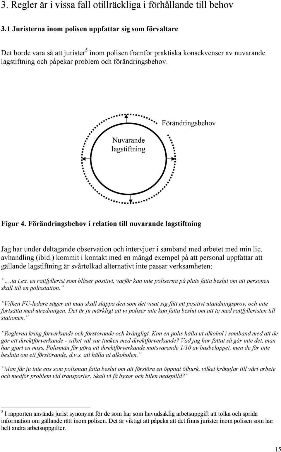 Nuvarande lagstiftning Förändringsbehov Figur 4. Förändringsbehov i relation till nuvarande lagstiftning Jag har under deltagande observation och intervjuer i samband med arbetet med min lic.