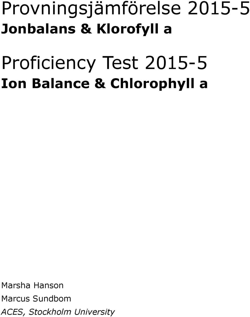 Balance & Chlorophyll a Marsha Hanson