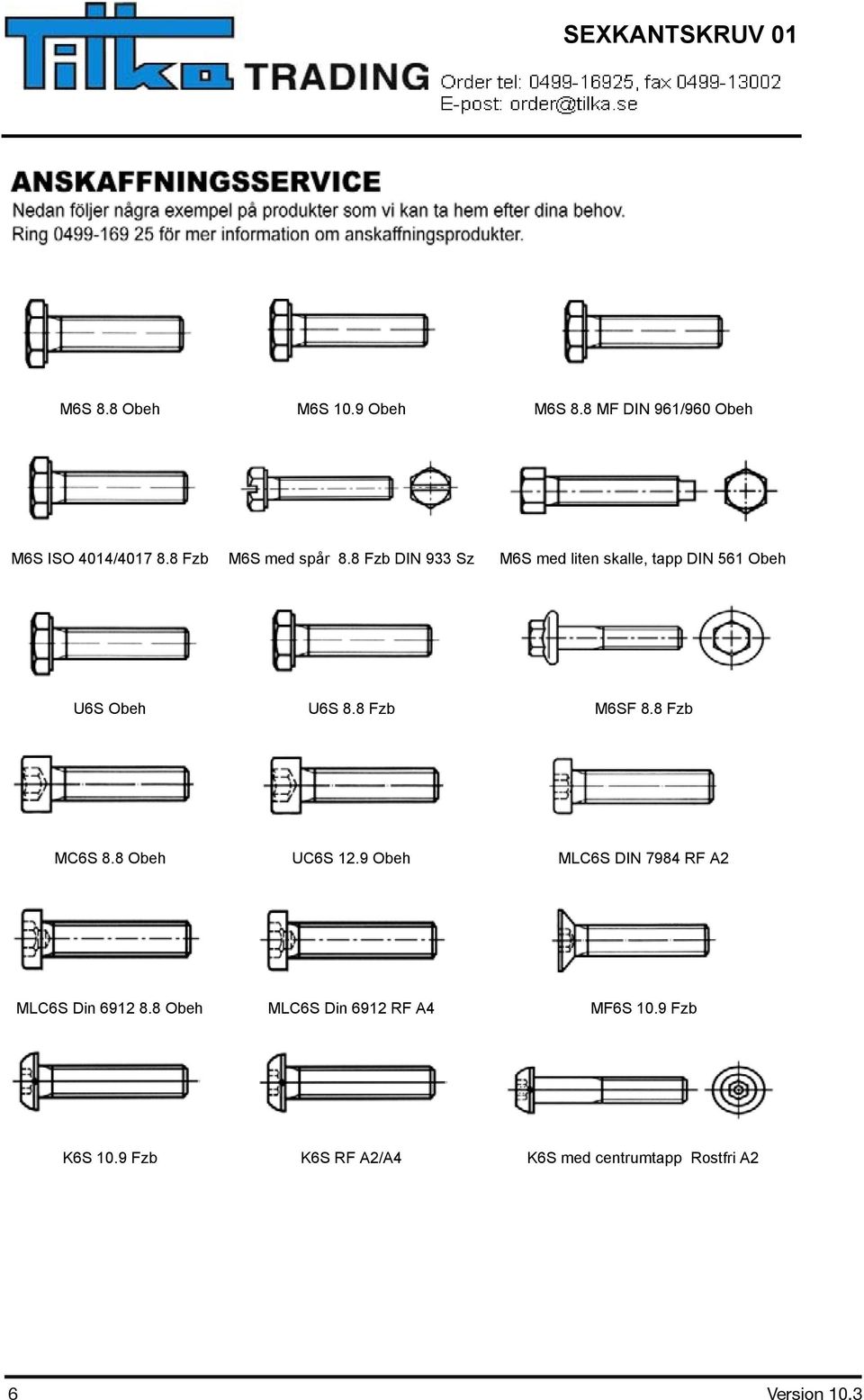 8 Fzb M6SF 8.8 Fzb MC6S 8.8 Obeh UC6S 12.9 Obeh MLC6S DIN 7984 RF A2 MLC6S Din 6912 8.