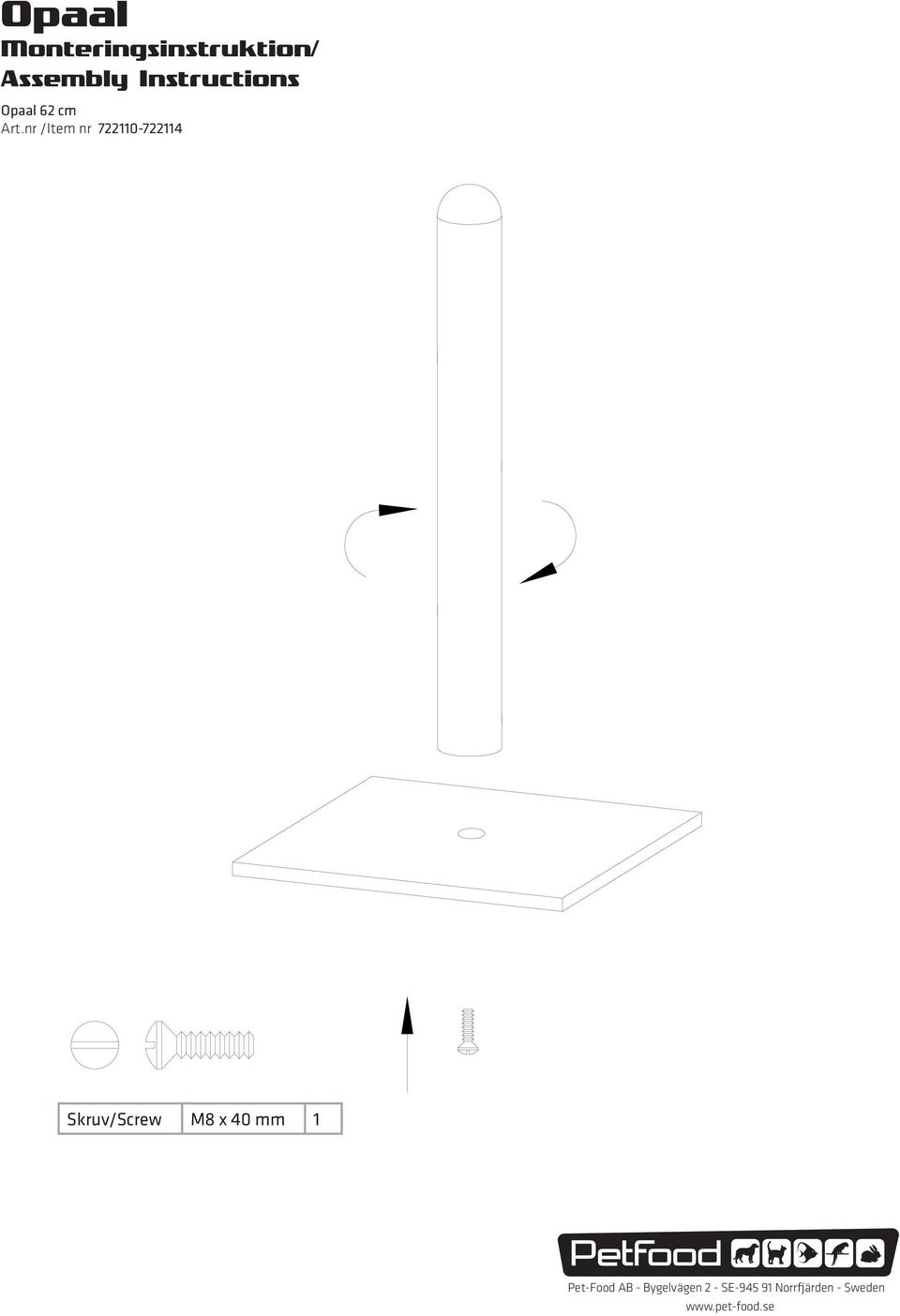 nr /Item nr 722110-722114 Skruv/Screw M8 x