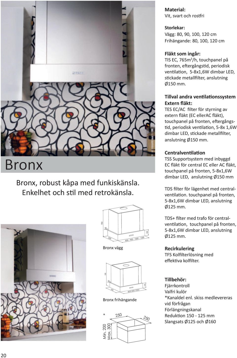 Tillval andra ventilationssystem Extern fläkt: TES EC/AC filter för styrning av extern fläkt (EC ellerac fläkt), eftergångstid, periodisk ventilation, 5-8x 1,6W dimbar LED, stickade metallfilter,