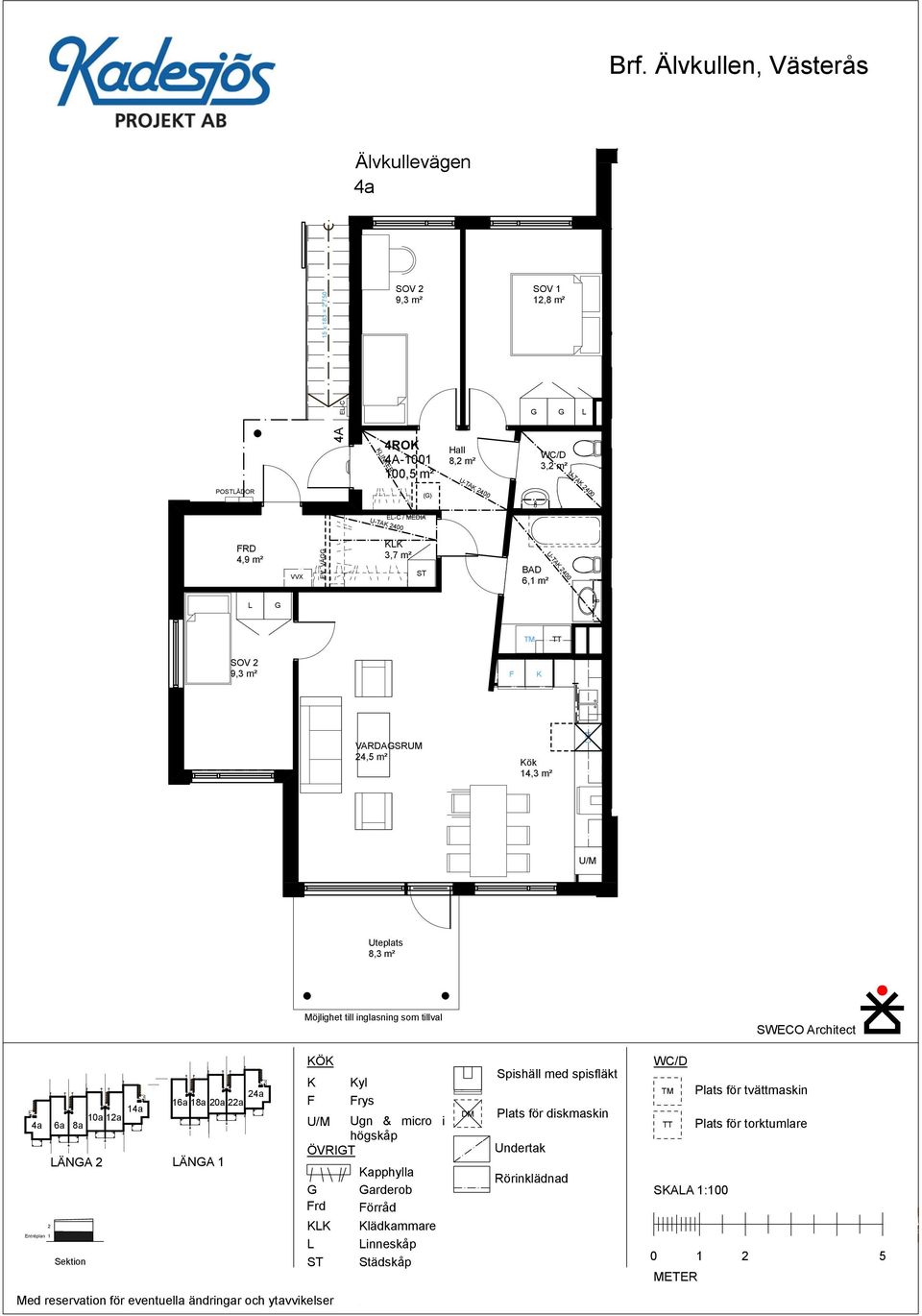 24a 16a 18a 20a 22a Ö yl rys U/M Ugn & micro i högskåp ÖVRIT rd apphylla arderob örråd lädkammare inneskåp Städskåp Spishäll med spisfläkt Plats för