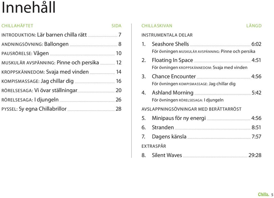 Seashore Shells 6:02 För övningen MUSKULÄR AVSPÄNNING: Pinne och persika 2. Floating In Space 4:51 För övningen KROPPSKÄNNEDOM: Svaja med vinden 3.