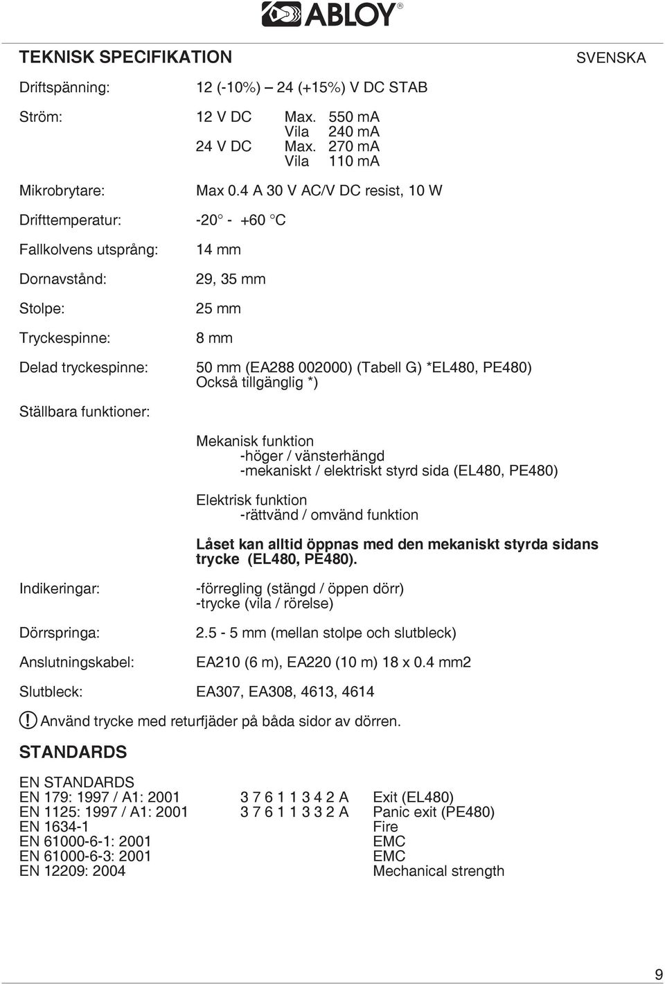 *EL480, PE480) Också tillgänglig *) Ställbara funktioner: Mekanisk funktion -höger / vänsterhängd -mekaniskt / elektriskt styrd sida (EL480, PE480) Elektrisk funktion -rättvänd / omvänd funktion