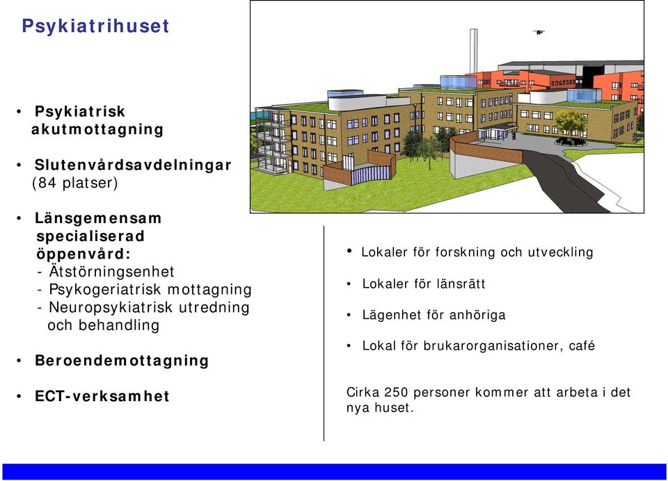 och behandling Beroendemottagning ECT-verksamhet Lokaler för forskning och utveckling Lokaler för